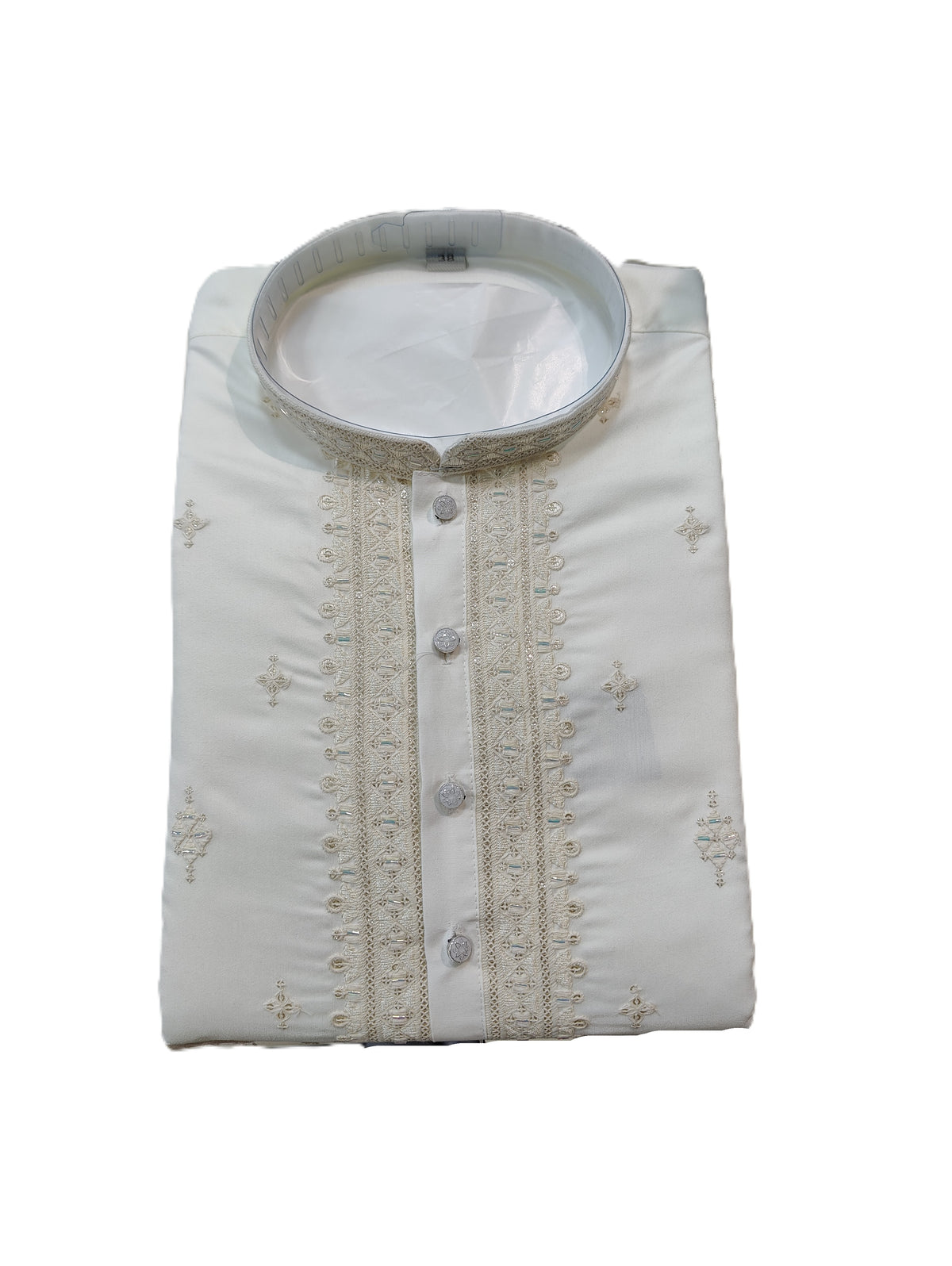 Men's mandarin collar Embroidery work kurta, Neck work, daman design and astar attached AST 18 - Cream
