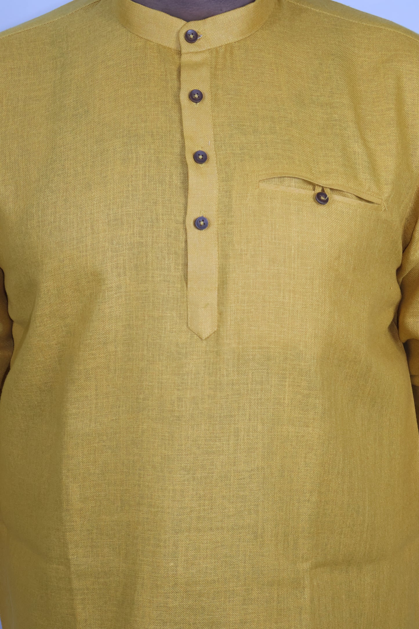 SHARPLINEN MEN'S FULL SLEEVE KURTA MUSTARD YELLOW