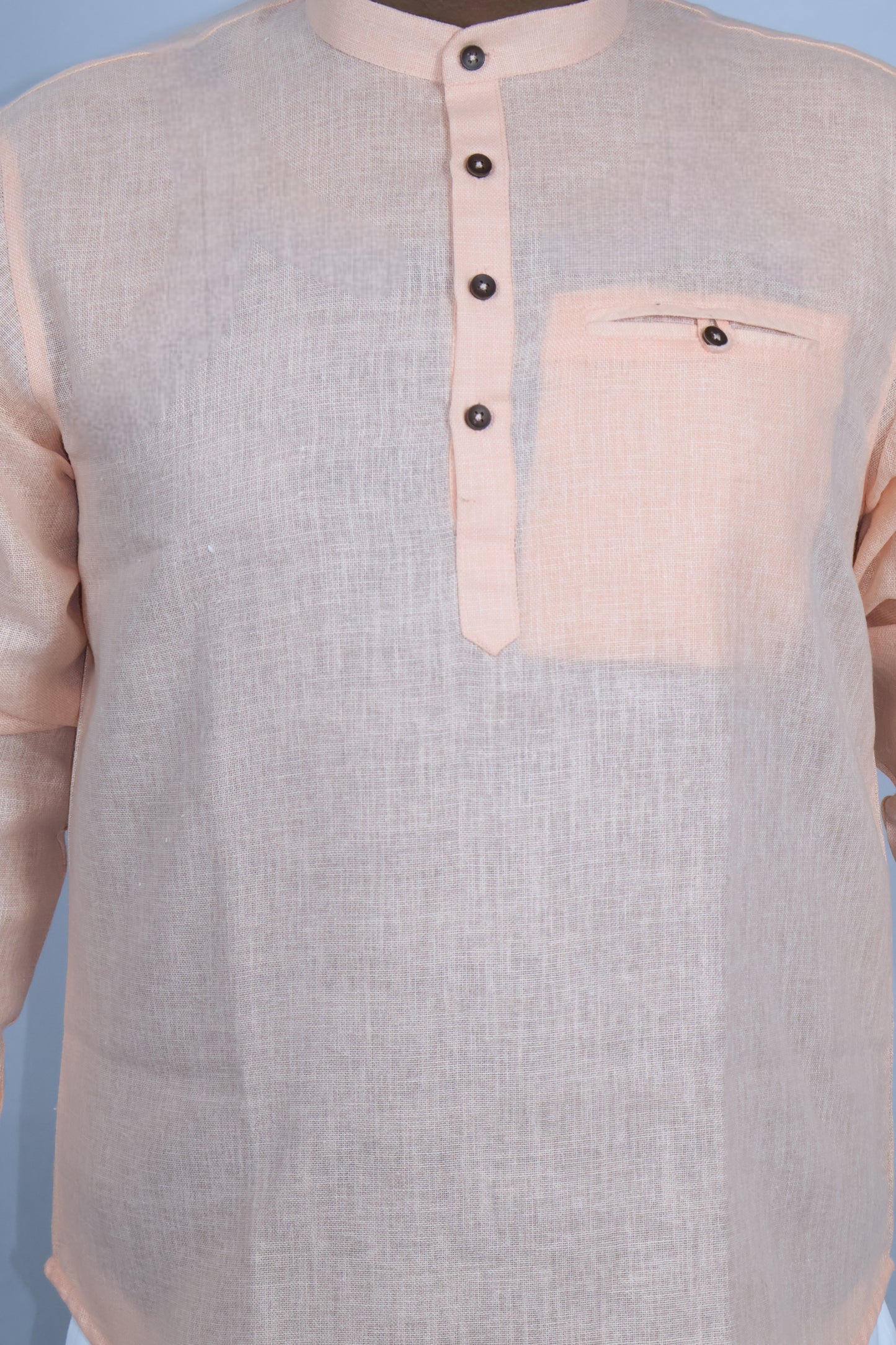 SHARPLINEN MEN'S FULL SLEEVE KURTA PEACH