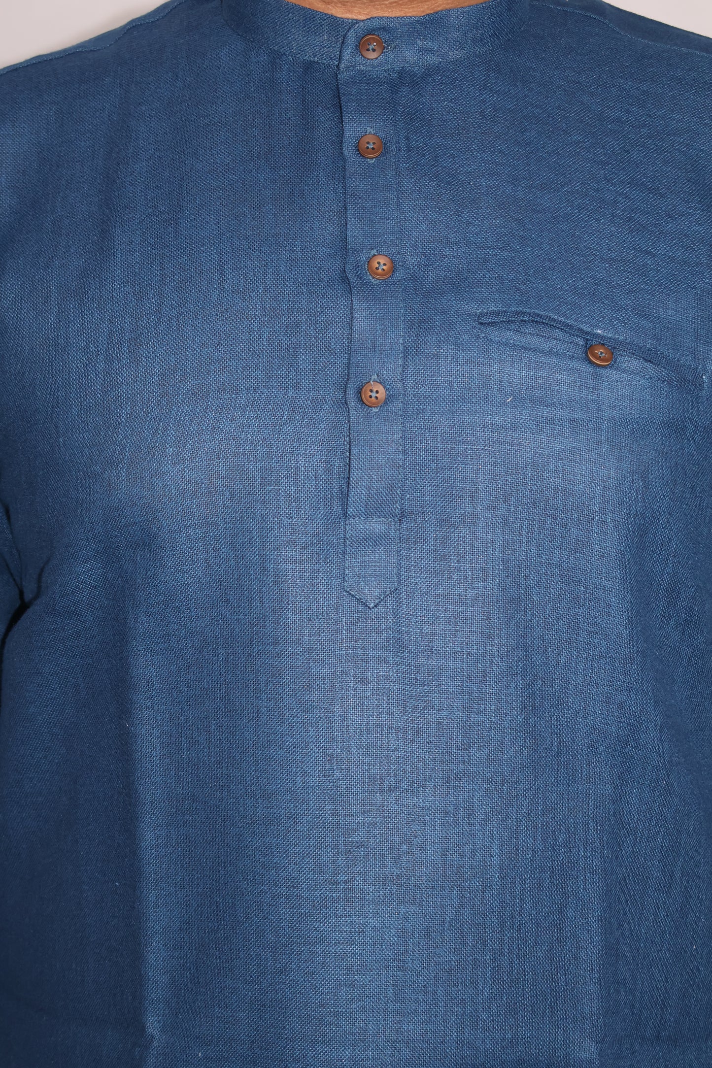 SHARPLINEN MEN'S FULL SLEEVE KURTA PEACOCK BLUE