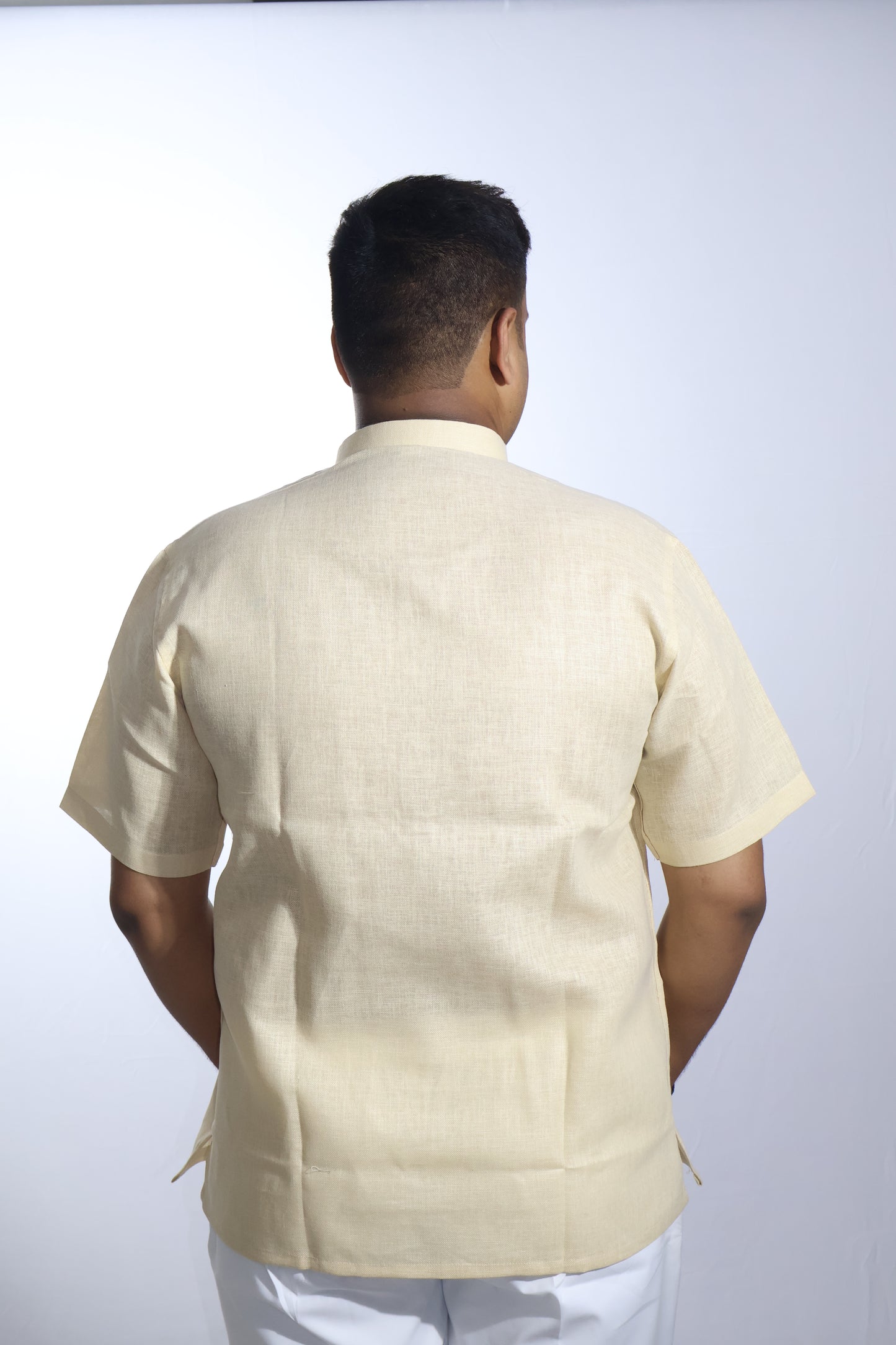 SHARPLINEN MEN'S HALF SLEEVE KURTA LIGHT BEIGE