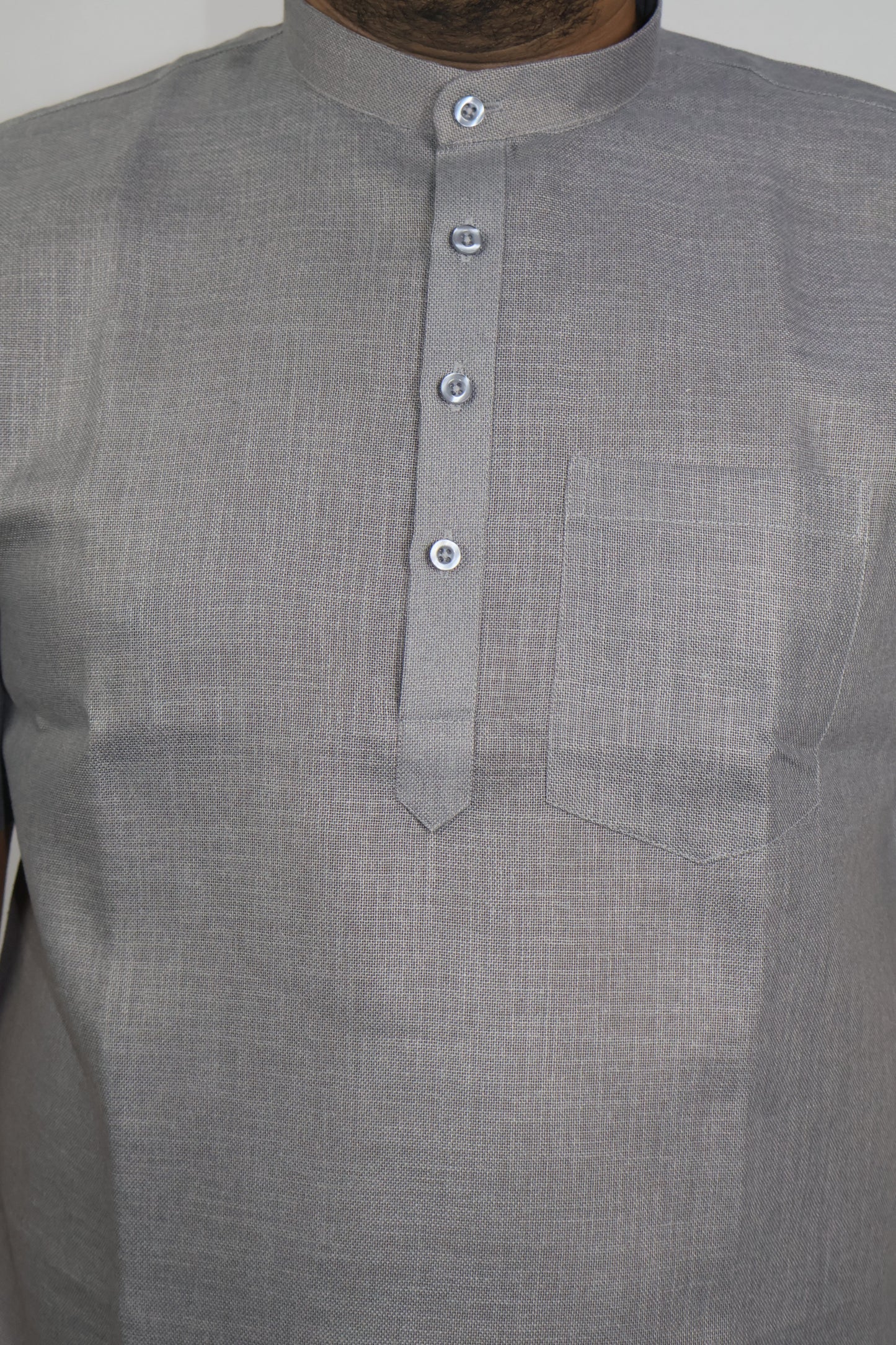 SHARPLINEN MEN'S HALF SLEEVE KURTA DARK GREY