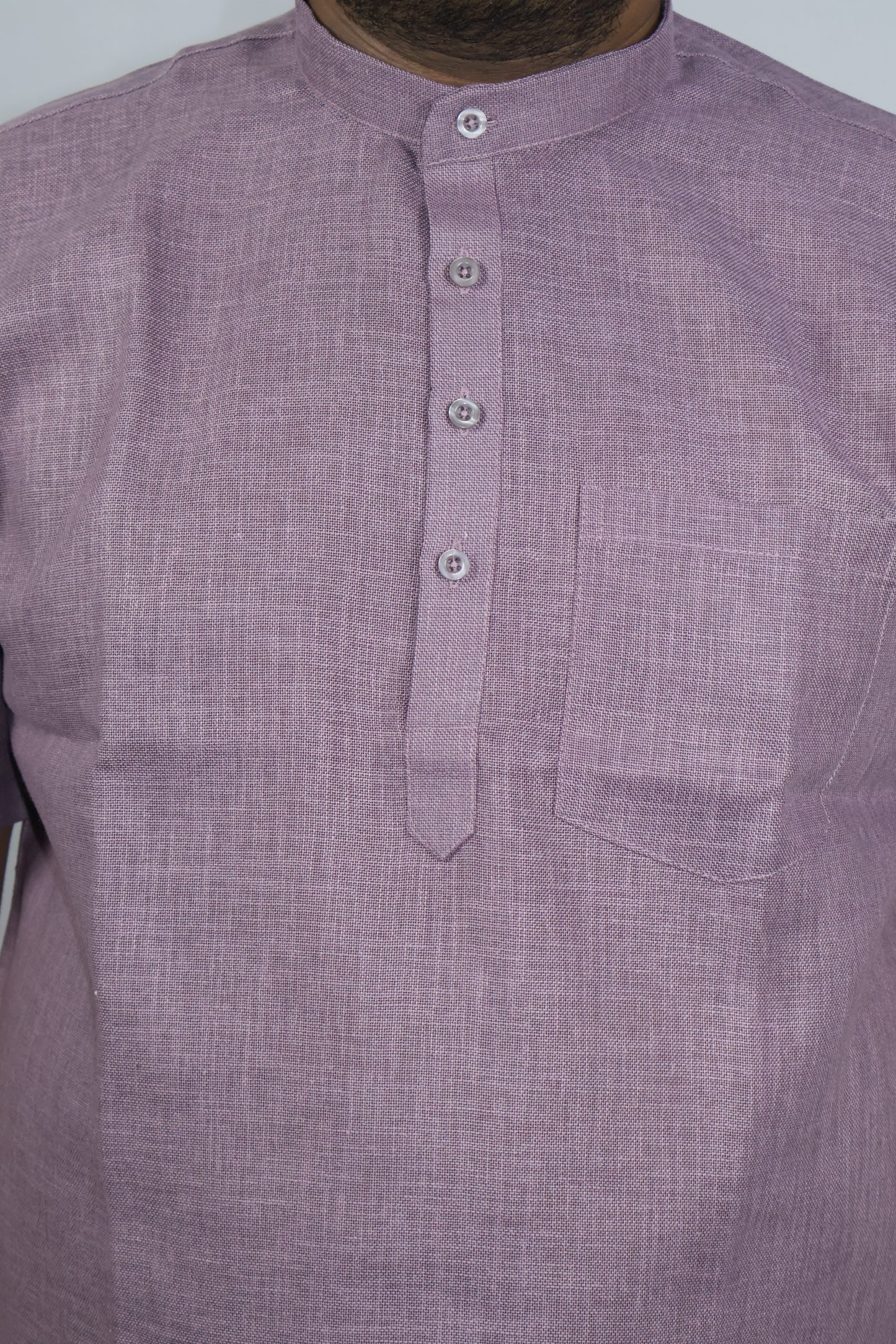 SHARPLINEN MEN'S HALF SLEEVE KURTA DARK LAVENDER