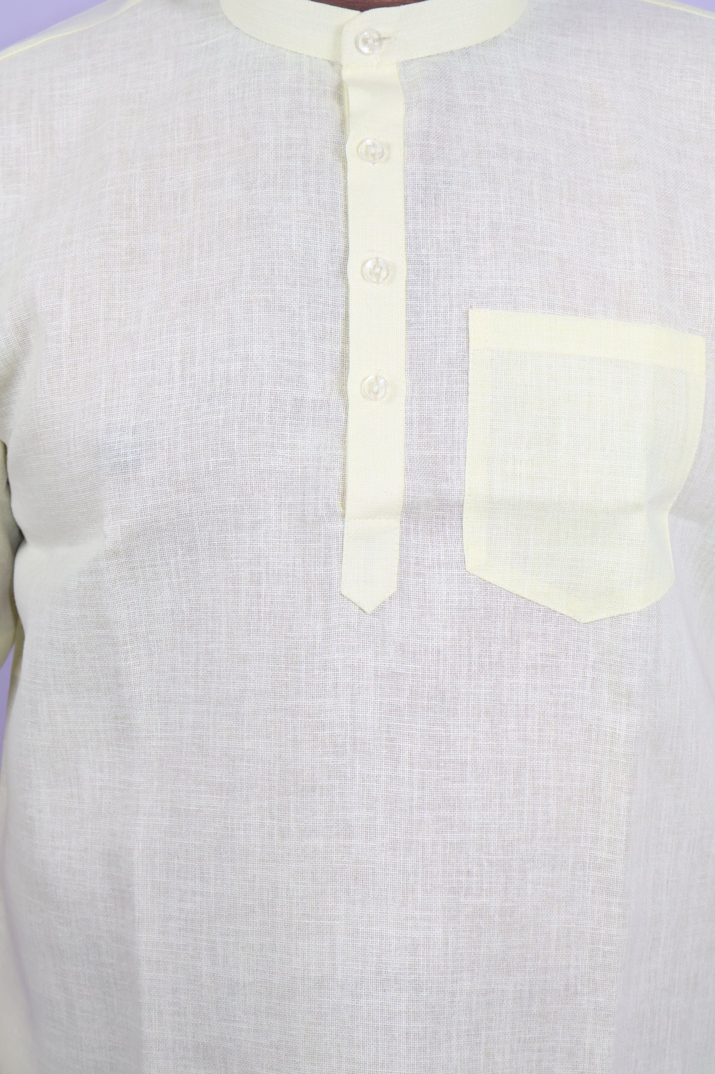 SHARPLINEN MEN'S HALF SLEEVE KURTA LEMON YELLOW