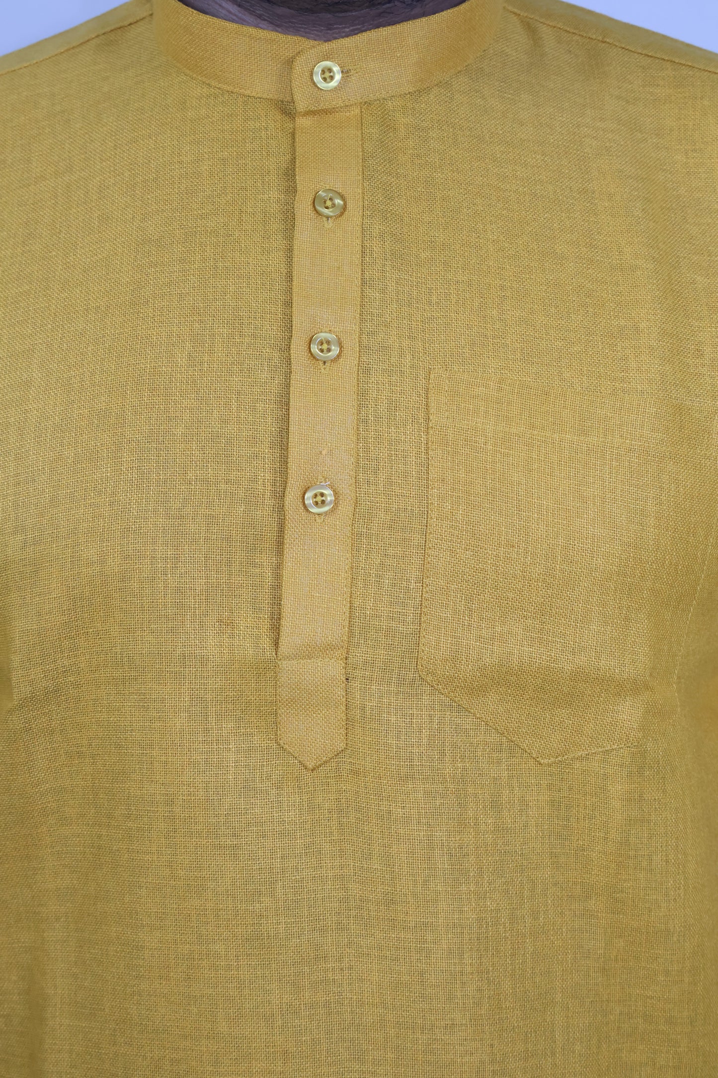 SHARPLINEN MEN'S HALF SLEEVE KURTA MUSTARD YELLOW