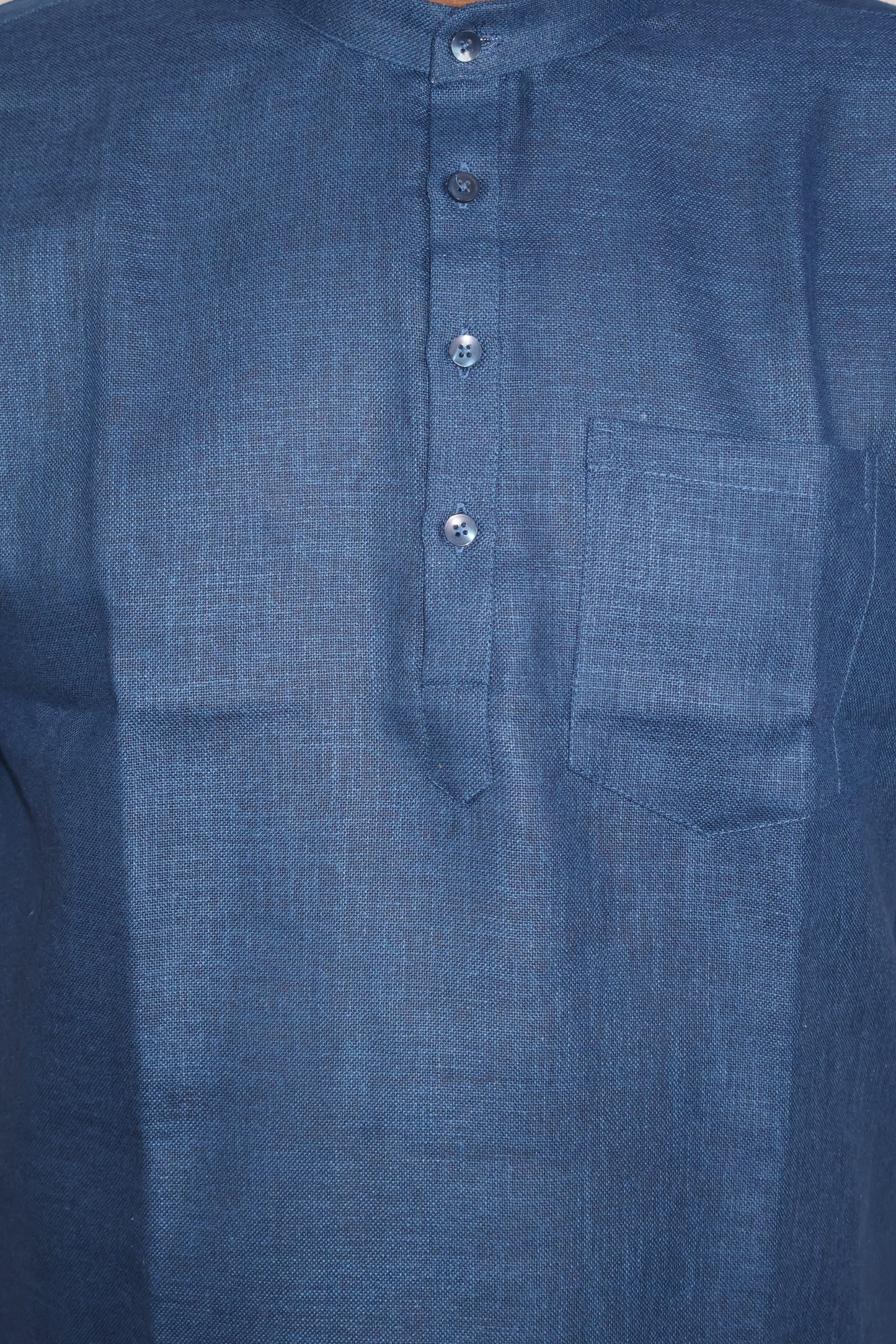 SHARPLINEN MEN'S HALF SLEEVE KURTA NAVY BLUE