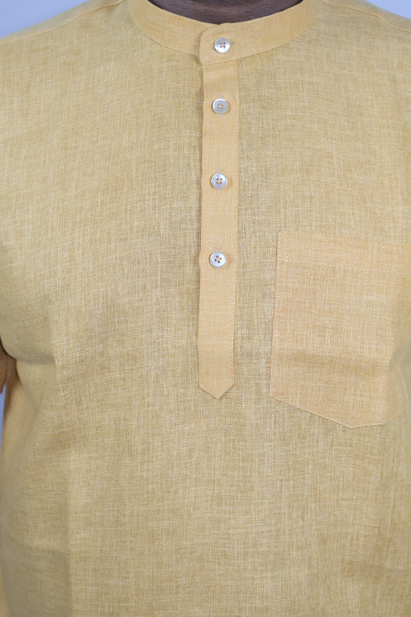 SHARPLINEN MEN'S HALF SLEEVE KURTA TURMERIC