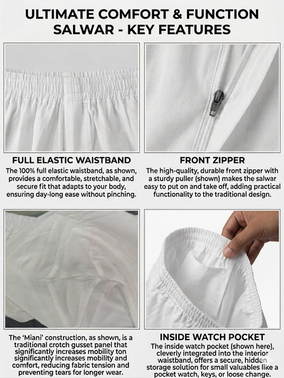 Full Elastic Men's Poly Silk (PS) Cotton Salwar White
