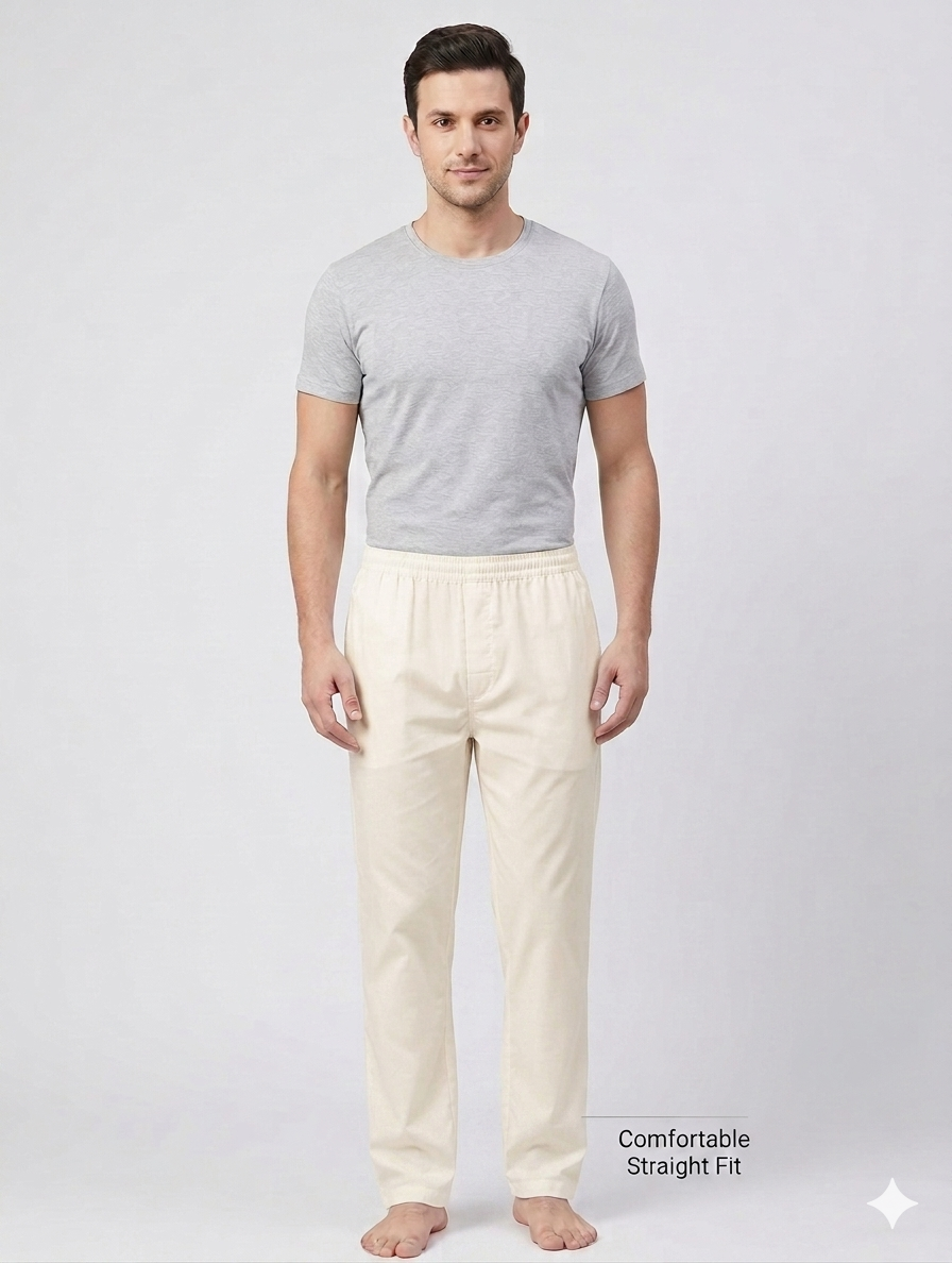 Full Elastic Men's Poly Silk (PS) Cotton Salwar Cream