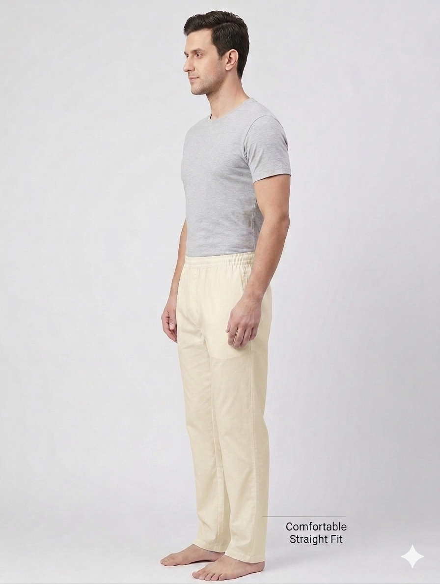 Full Elastic Men's Poly Silk (PS) Cotton Salwar Cream