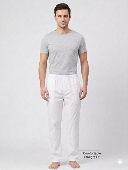 Full Elastic Men's Poly Silk (PS) Cotton Salwar White