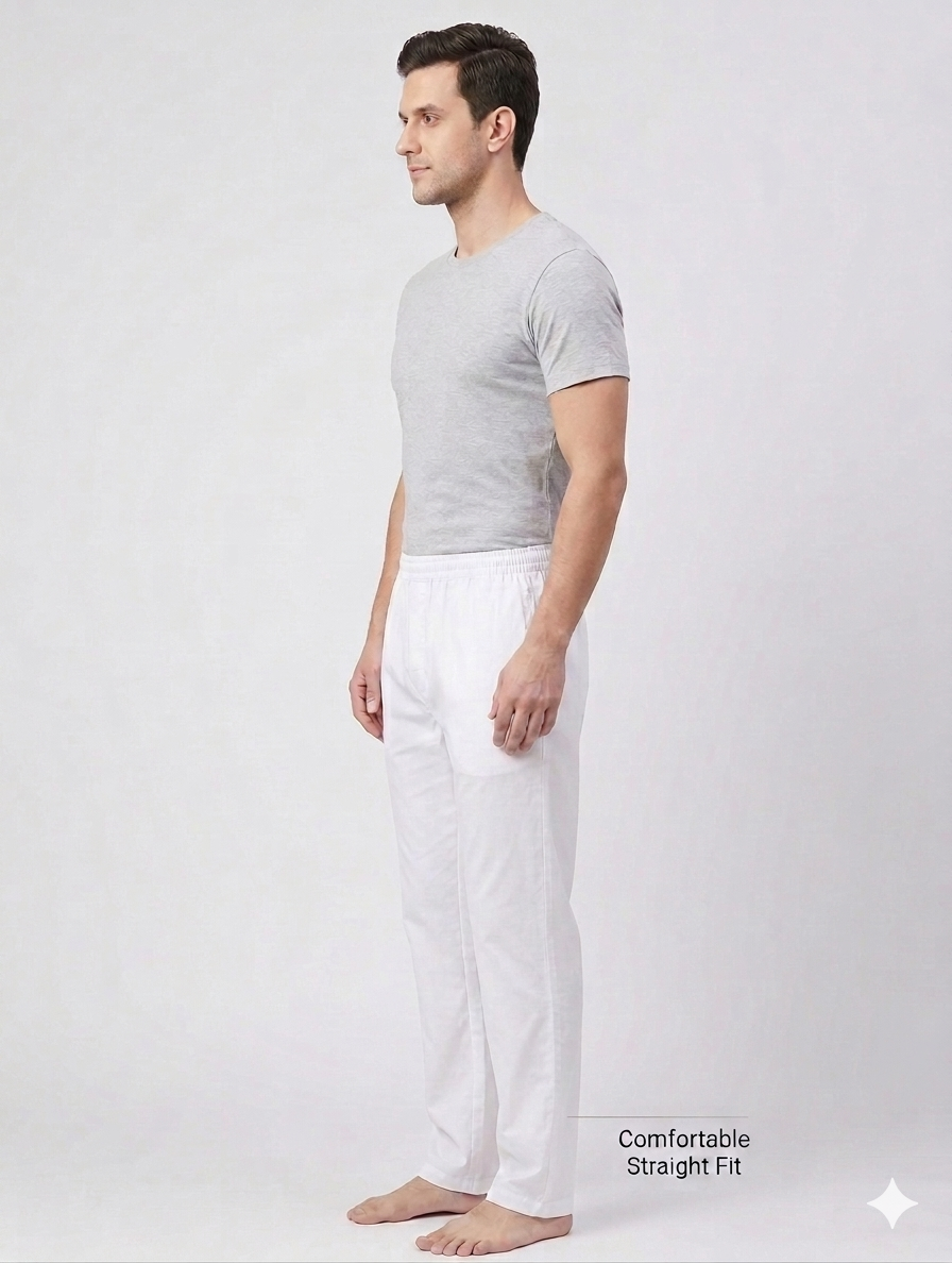 Full Elastic Men's Poly Silk (PS) Cotton Salwar White