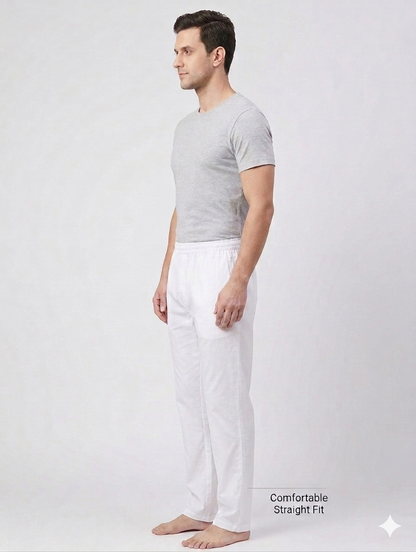 Full Elastic Men's Poly Silk (PS) Cotton Salwar White