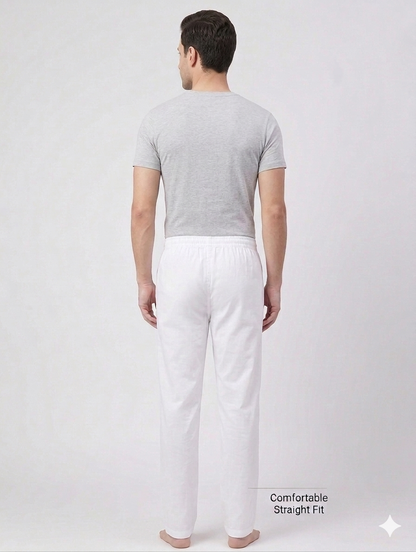Full Elastic Men's Poly Silk (PS) Cotton Salwar White