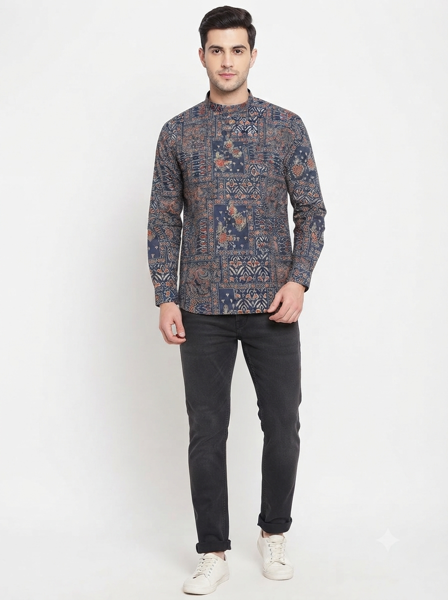 SHORT KURTA BHW DIGITAL 1 NAVY BLUE