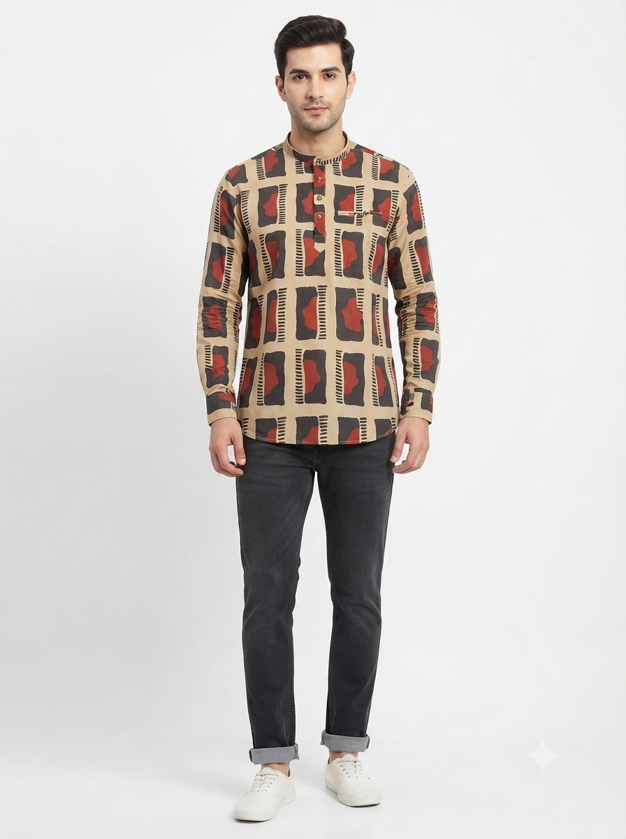 SHORT KURTA BHW DIGITAL 2 BROWN