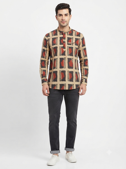 SHORT KURTA BHW DIGITAL 2 BROWN