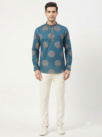 SHORT KURTA BHW DIGITAL 3 PEACOCK BLUE