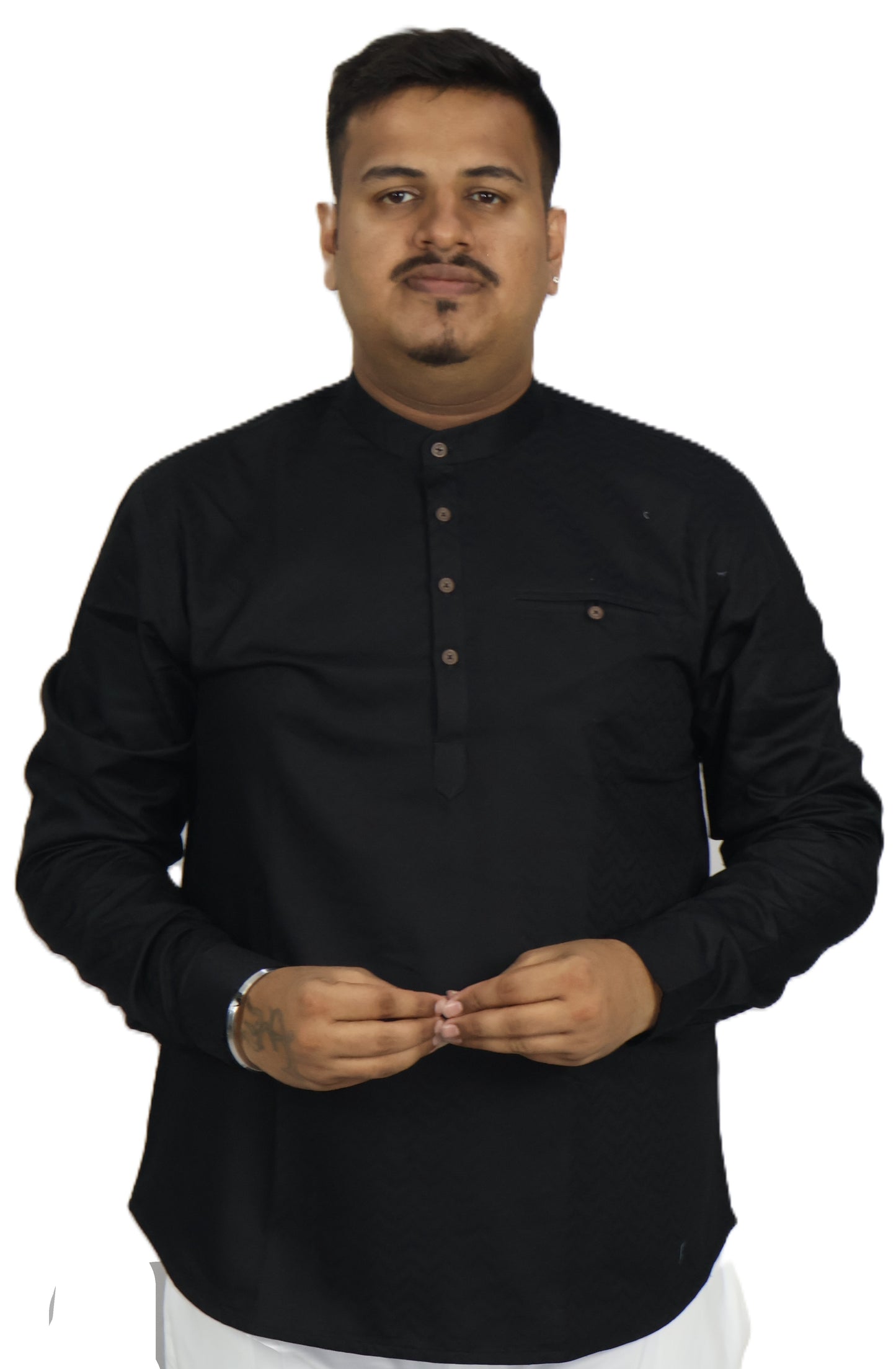 BHW SLUB 1 MEN'S FULL SLEEVE SHORT KURTA BLACK