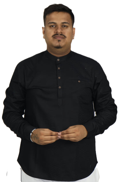 BHW SLUB 1 MEN'S FULL SLEEVE SHORT KURTA BLACK