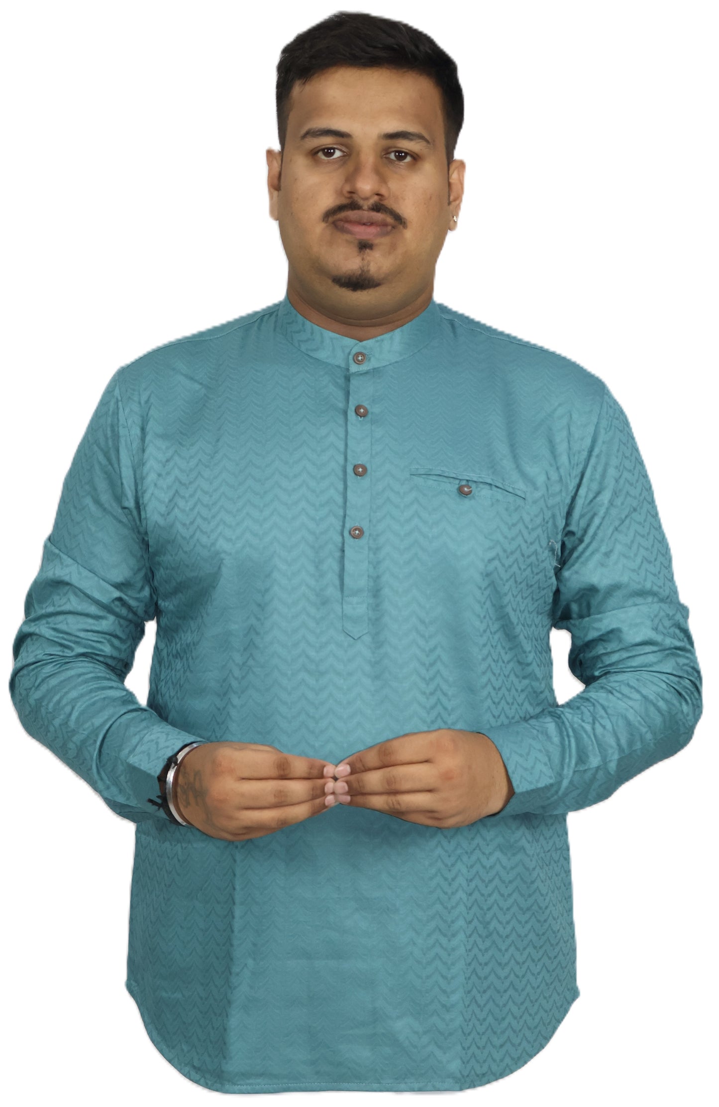 BHW SLUB 1 MEN'S FULL SLEEVE SHORT KURTA ENGLISH GREEN