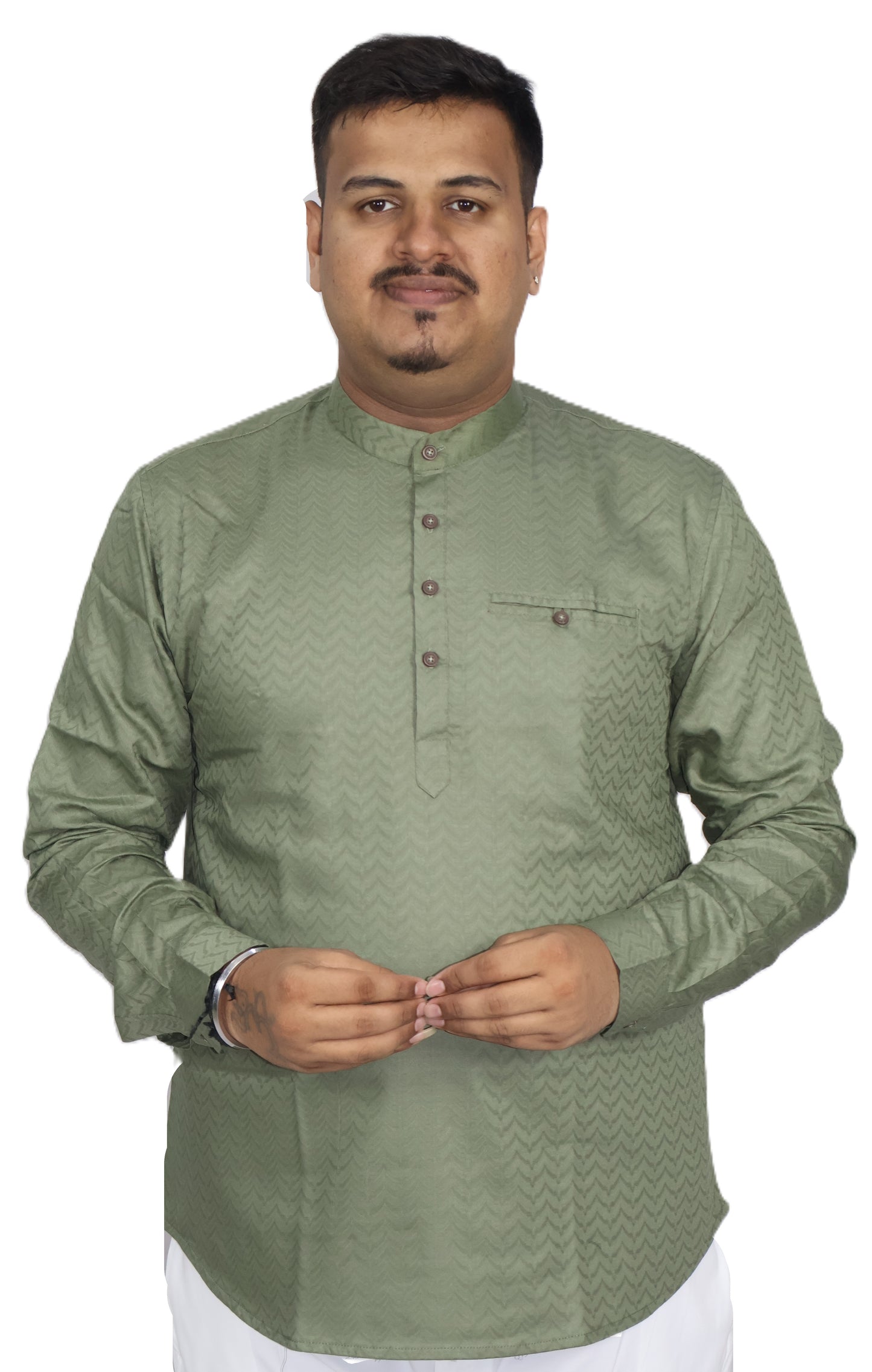 BHW SLUB 1 MEN'S FULL SLEEVE SHORT KURTA MEHENDI GREEN