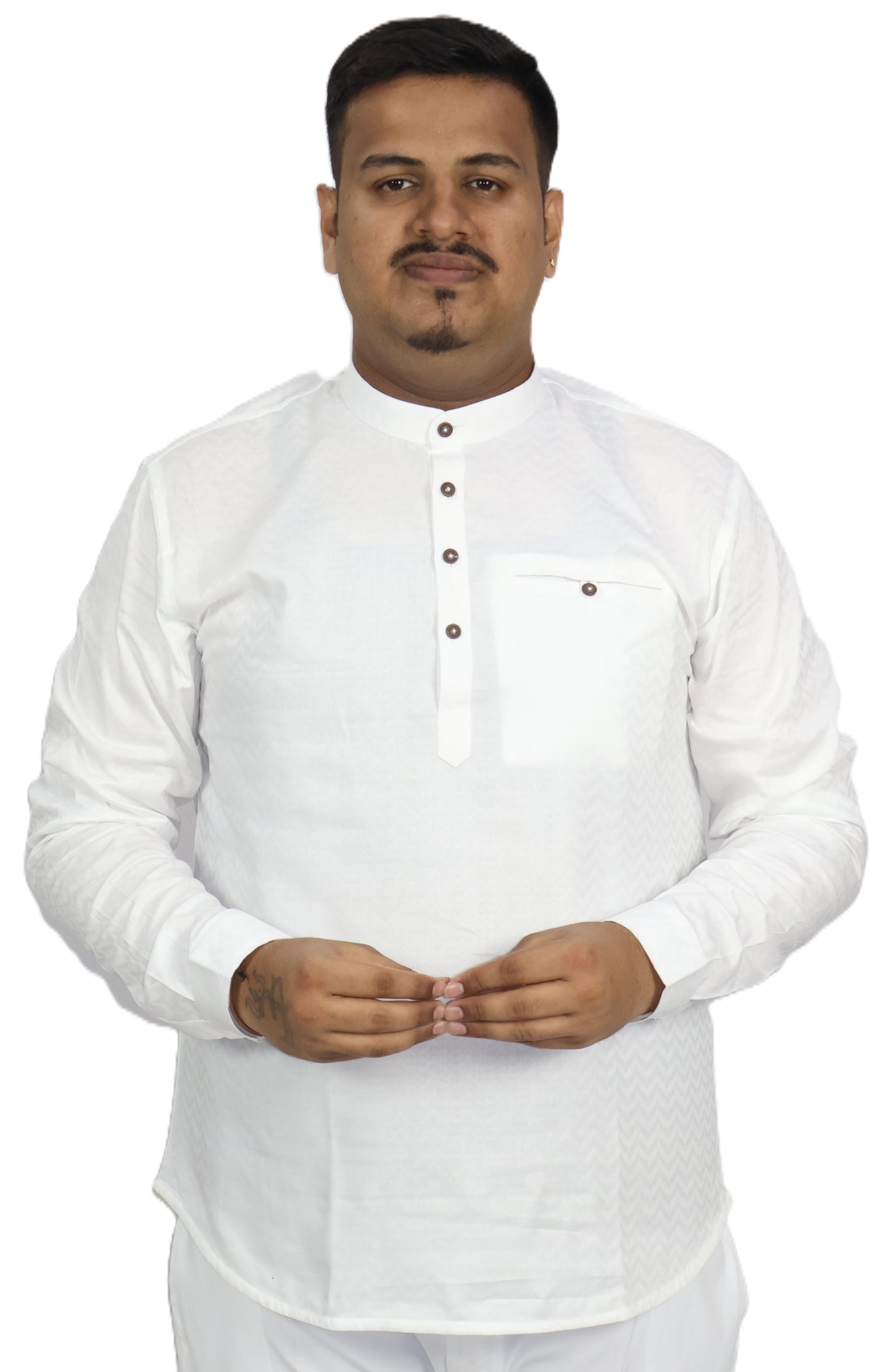 BHW SLUB 1 MEN'S FULL SLEEVE SHORT KURTA WHITE