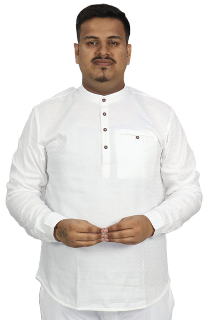 BHW SLUB 1 MEN'S FULL SLEEVE SHORT KURTA WHITE