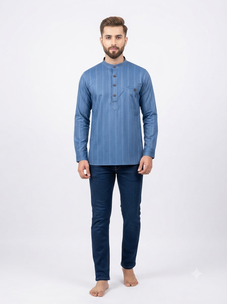 SHORT KURTA BHW SLUB 2 PEACOCK BLUE