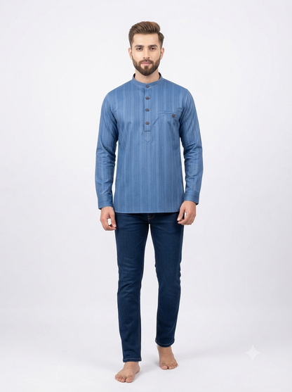 SHORT KURTA BHW SLUB 2 PEACOCK BLUE