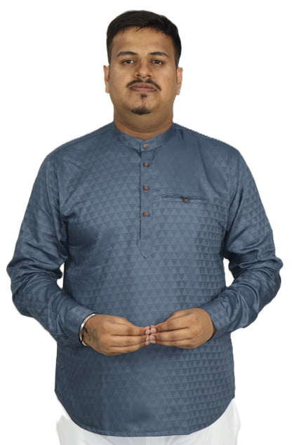 BHW CASATA MEN'S FULL SLEEVE SHORT KURTA GREYISH BLUE