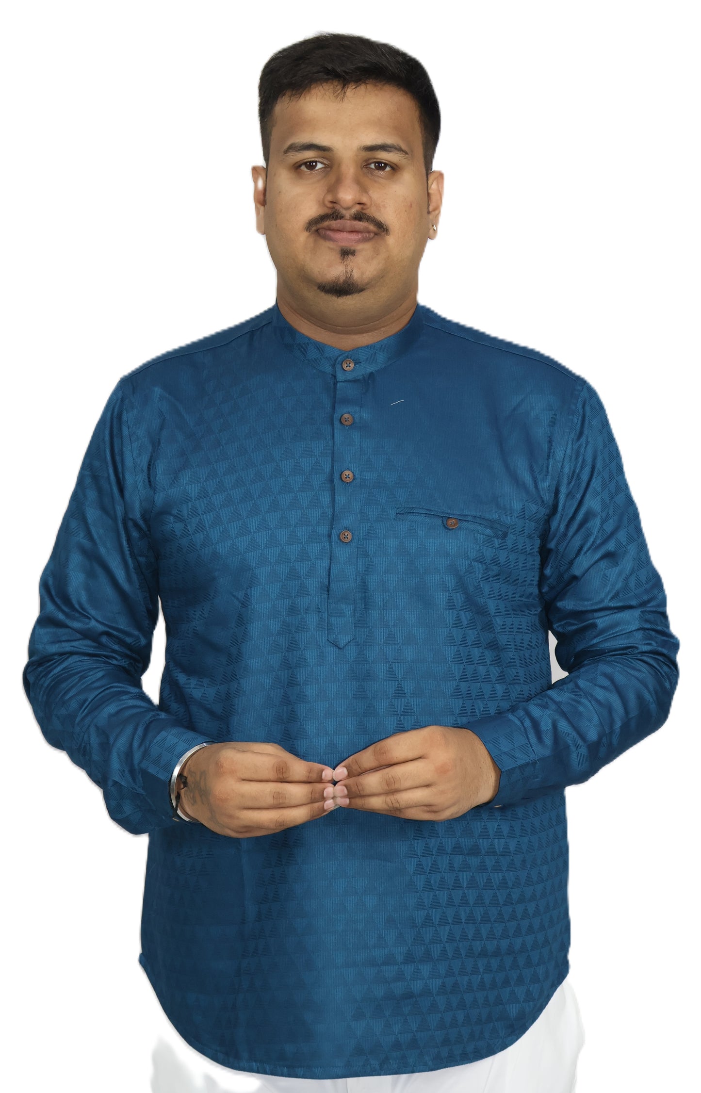 BHW CASATA MEN'S FULL SLEEVE SHORT KURTA PEACOCK BLUE