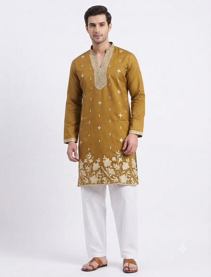 Men's V-neck Kurta DM-12 Chikoo