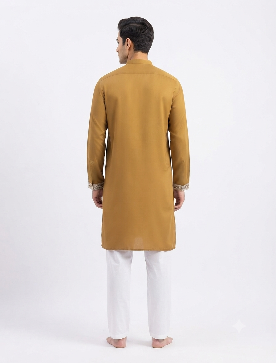 Men's V-neck Kurta DM-12 Chikoo