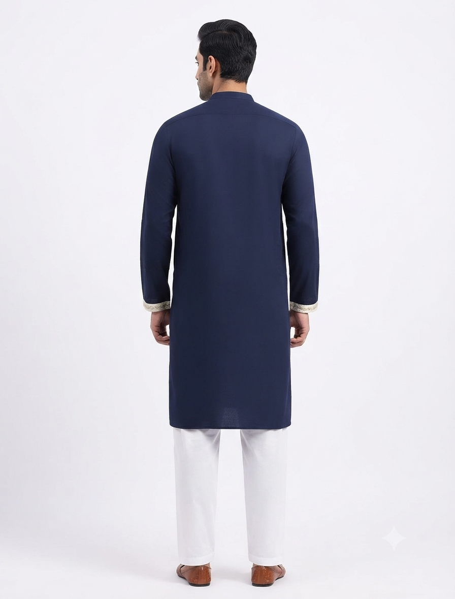 Men's V-neck Kurta DM-12 Navy Blue