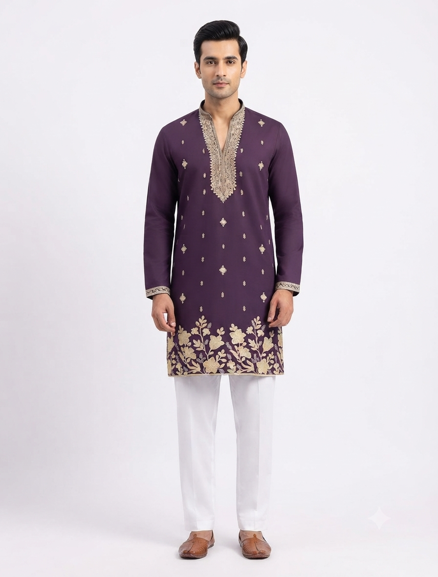 Men's V-neck Kurta DM-12 Wine