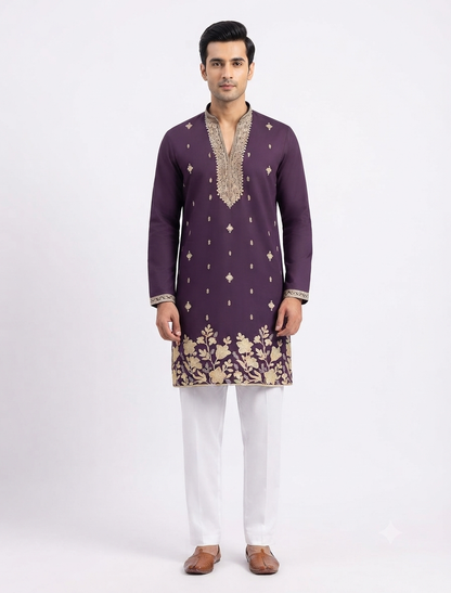 Men's V-neck Kurta DM-12 Wine