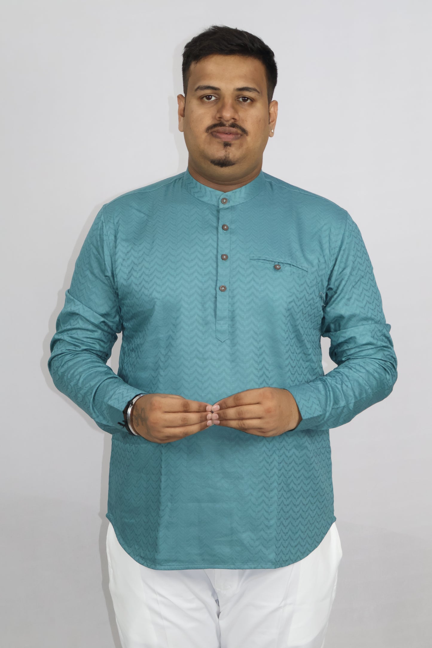 BHW SLUB 1 MEN'S FULL SLEEVE SHORT KURTA ENGLISH GREEN