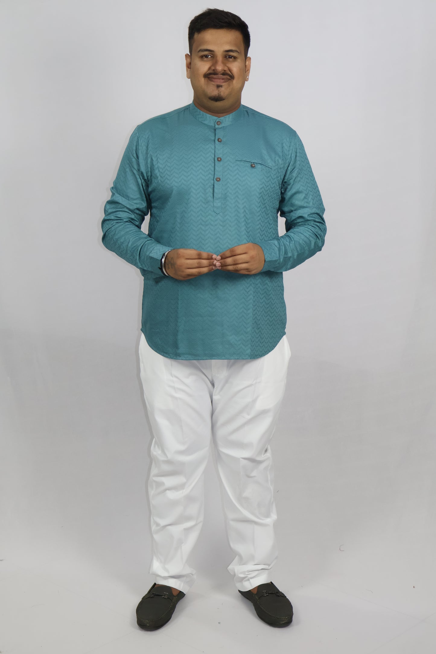 BHW SLUB 1 MEN'S FULL SLEEVE SHORT KURTA ENGLISH GREEN