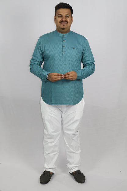 BHW SLUB 1 MEN'S FULL SLEEVE SHORT KURTA ENGLISH GREEN