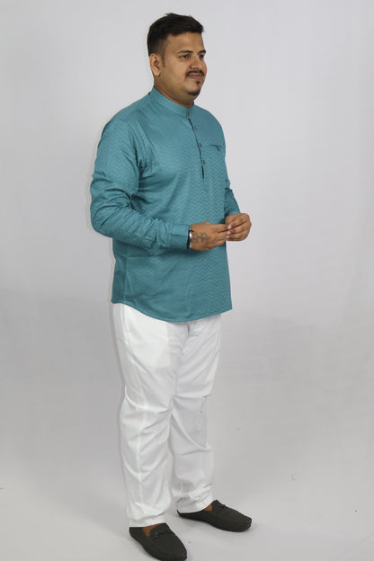 BHW SLUB 1 MEN'S FULL SLEEVE SHORT KURTA ENGLISH GREEN
