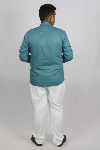 BHW SLUB 1 MEN'S FULL SLEEVE SHORT KURTA ENGLISH GREEN
