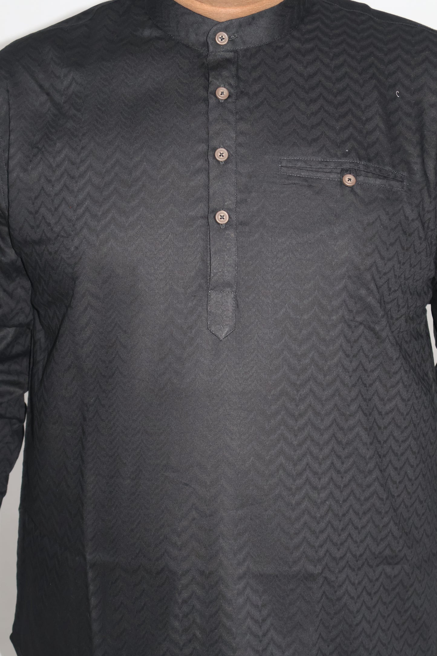 BHW SLUB 1 MEN'S FULL SLEEVE SHORT KURTA BLACK