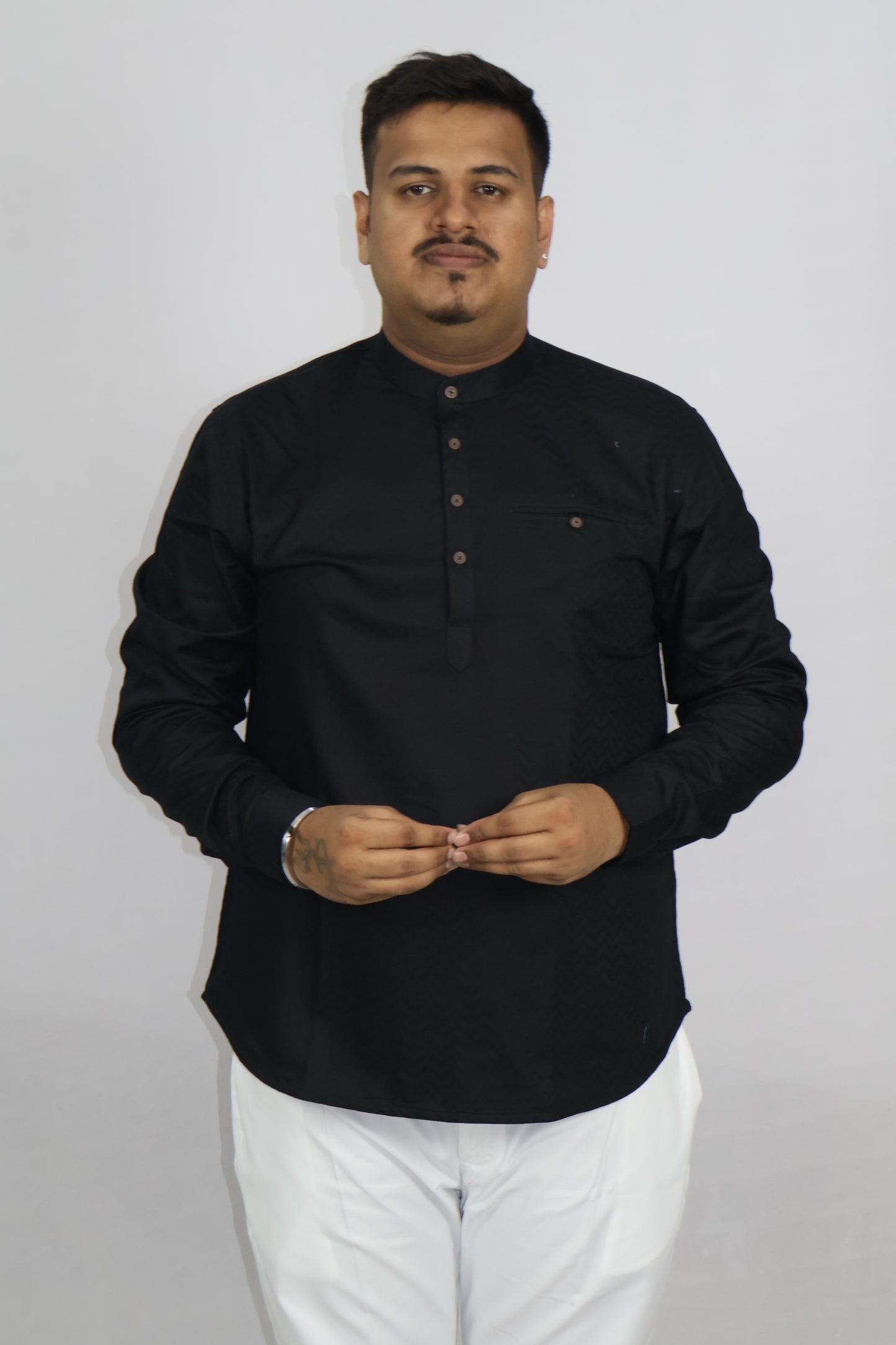 BHW SLUB 1 MEN'S FULL SLEEVE SHORT KURTA BLACK