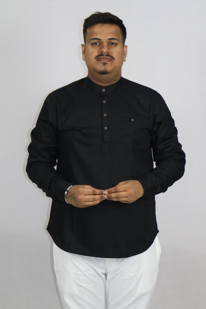 BHW SLUB 1 MEN'S FULL SLEEVE SHORT KURTA BLACK