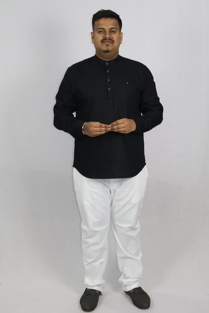 BHW SLUB 1 MEN'S FULL SLEEVE SHORT KURTA BLACK