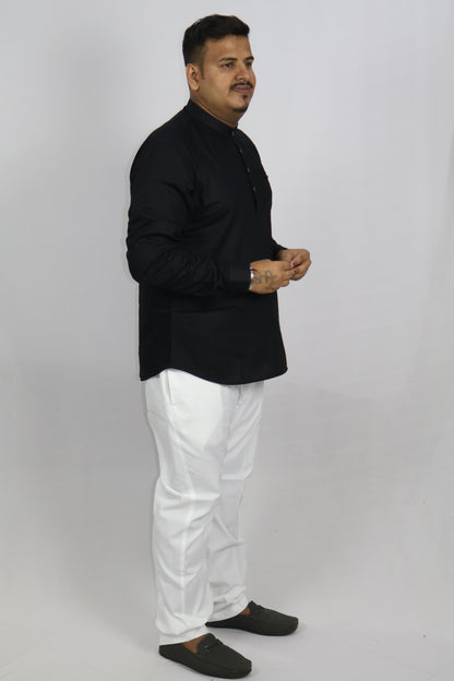 BHW SLUB 1 MEN'S FULL SLEEVE SHORT KURTA BLACK