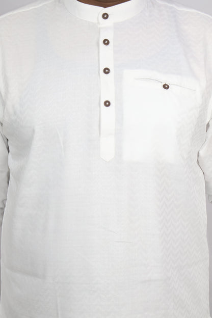 BHW SLUB 1 MEN'S FULL SLEEVE SHORT KURTA WHITE