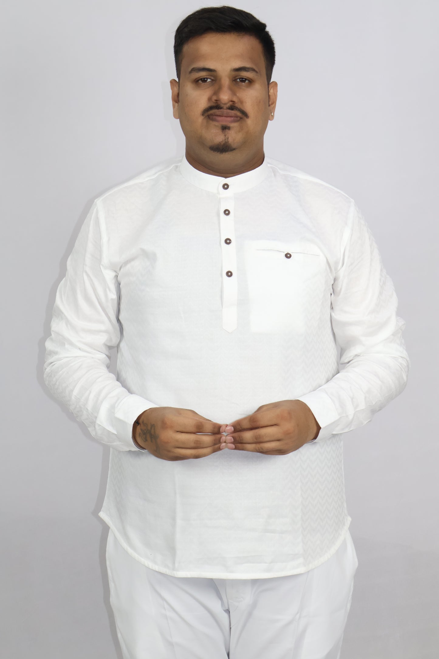 BHW SLUB 1 MEN'S FULL SLEEVE SHORT KURTA WHITE