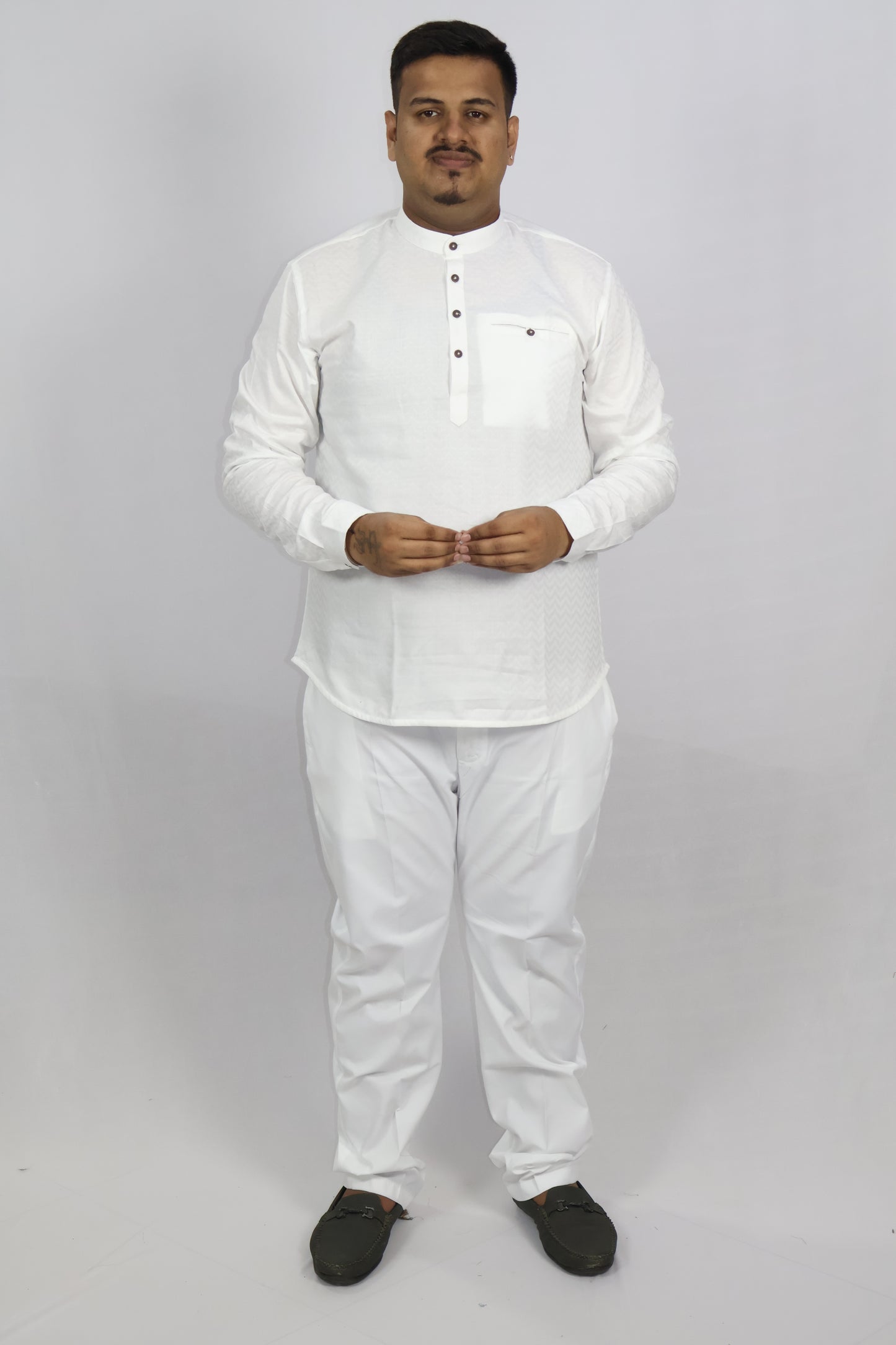 BHW SLUB 1 MEN'S FULL SLEEVE SHORT KURTA WHITE